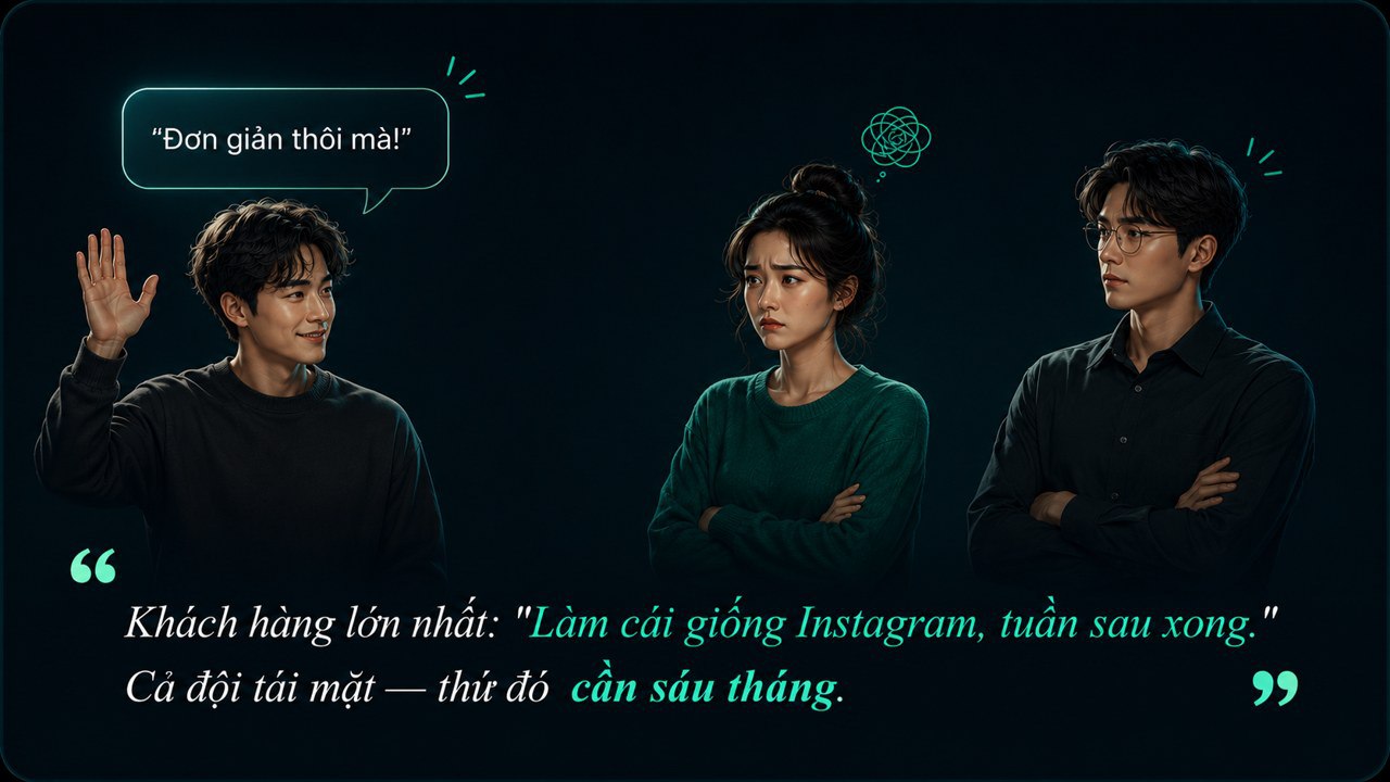 Khách hàng lớn nhất: 'Làm cái giống Instagram, tuần sau xong.' Cả đội tái mặt — thứ đó cần sáu tháng