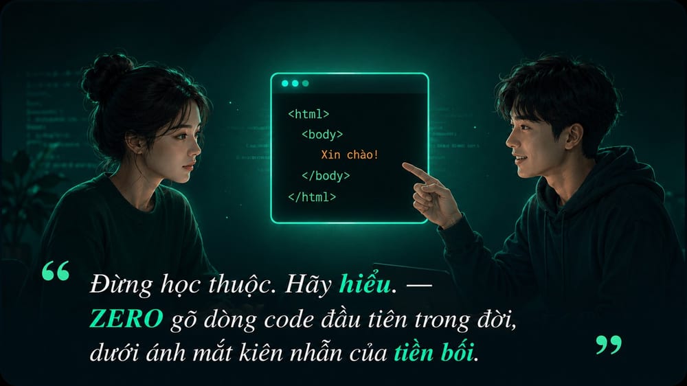 ZERO gõ dòng code đầu tiên dưới ánh mắt kiên nhẫn của tiền bối