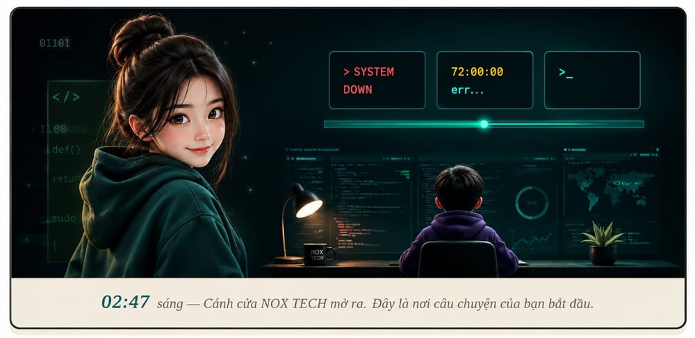 02:47 sáng — cánh cửa NOX TECH mở ra