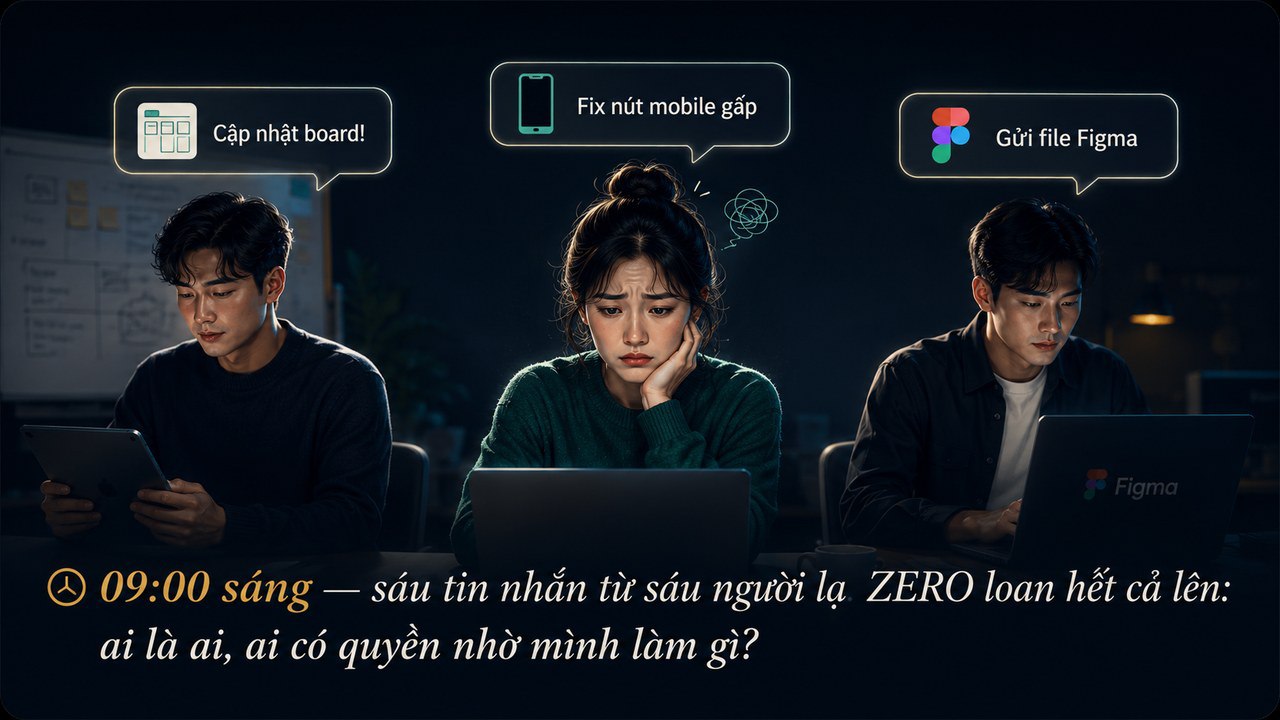 09:00 sáng — sáu tin nhắn từ sáu người lạ, ZERO loạn hết cả lên: ai là ai, ai có quyền nhờ mình làm gì?